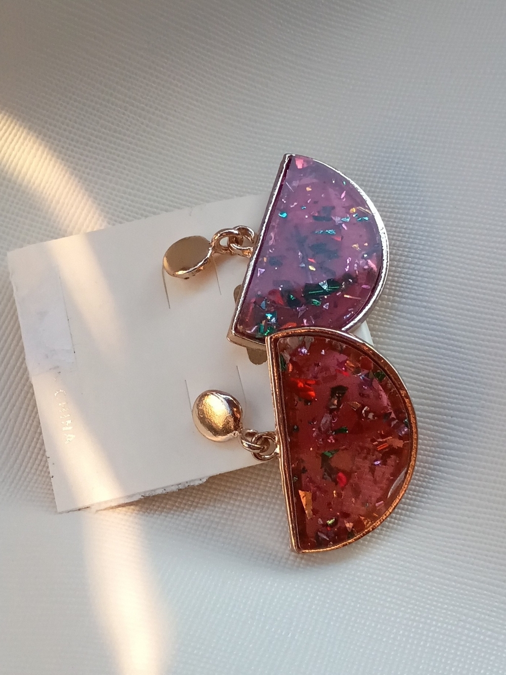 Semi-Circle Glitter Drop Earrings in Pink and Rose Gold